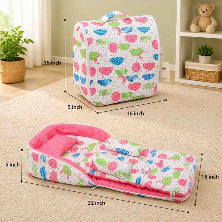 Fareto Baby Travel Friendly for Kids Portable Baby Comfortable Cushioning(0+6 Months)(Spiral cloud Peach)