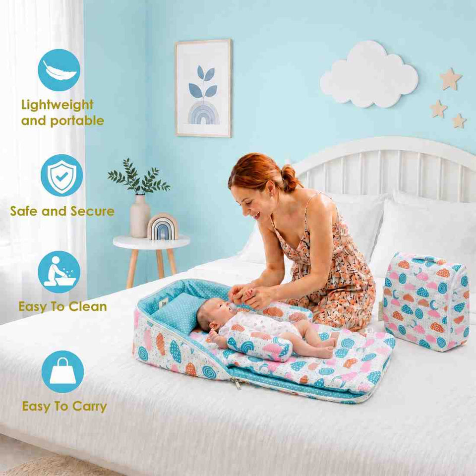 Fareto Baby Travel Friendly for Kids Portable Baby Comfortable Cushioning(0+6 Months)(Sprial cloud Pista green)(F303)