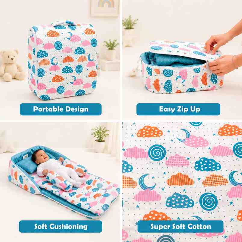 Fareto Baby Travel Friendly for Kids Portable Baby Comfortable Cushioning(0+6 Months)(Sprial cloud Pista green)(F303)