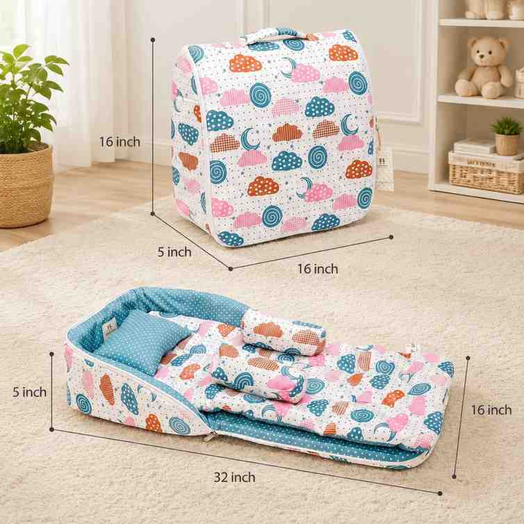 Fareto Baby Travel Friendly for Kids Portable Baby Comfortable Cushioning(0+6 Months)(Sprial cloud Pista green)(F303)