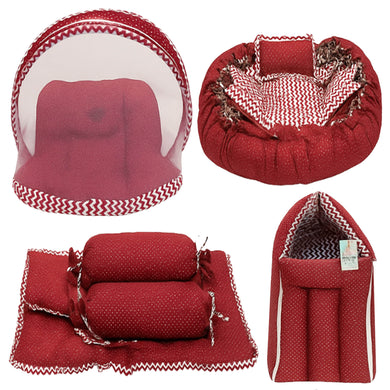 Fareto Complete Bedding Set essentials Combo For Baby (0-6 Months)(Red Polka)