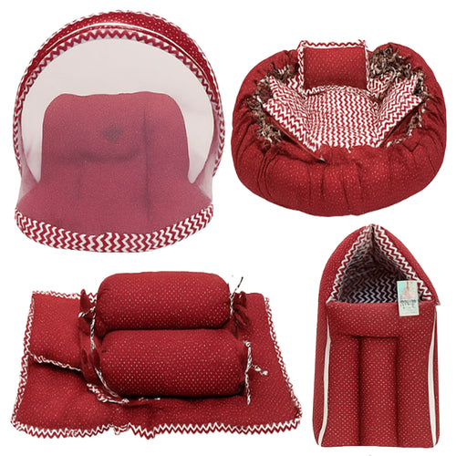 Fareto Complete Bedding Set essentials Combo For Baby (0-6 Months)(Red Polka)