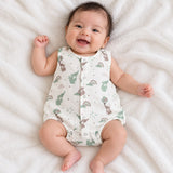 Fareto Newborn Baby Romper | 100% Muslin Cotton | Sleeveless Front Snap Button Bodysuit | Pack Of 1 | 0–3 Months(F827)