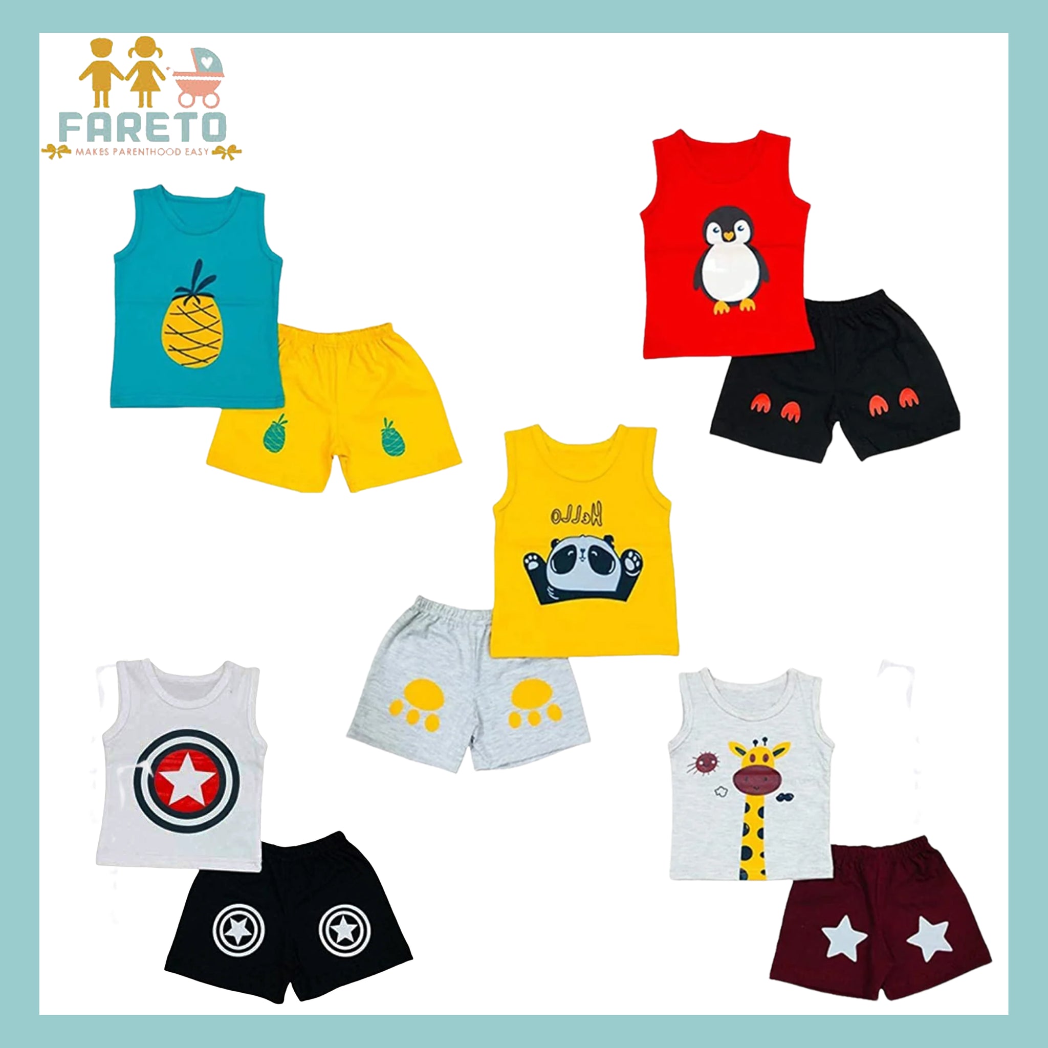 Fareto Baby Boys Girls Summer Wear T -Shirt Shorts Set Dress
