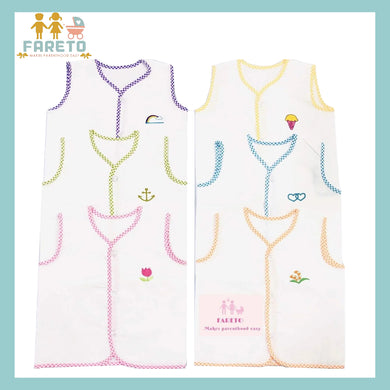 Fareto New Born Baby Super Soft Cotton Embroidery Jhabla | Vest (Pack of 6)(0-6 Months)