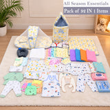Fareto Premium Newborn Baby Essentials Combo – 92-in-1 All-Season Hospital & Maternity Gift Set, Bedding & Care Kit for 0–6 Months(F820)