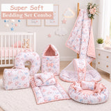 FARETO BABY BEDDING ESSENTIALS 1 NEST | 1 MATTRESS WITH NET | 1 CARRY BED | 1 BOLSTER SET | 1 CARRY BAG | 1 PORTABLE BED | 1 FEEDING PILLOW | 1 BLANKET (0-6M)(F807)