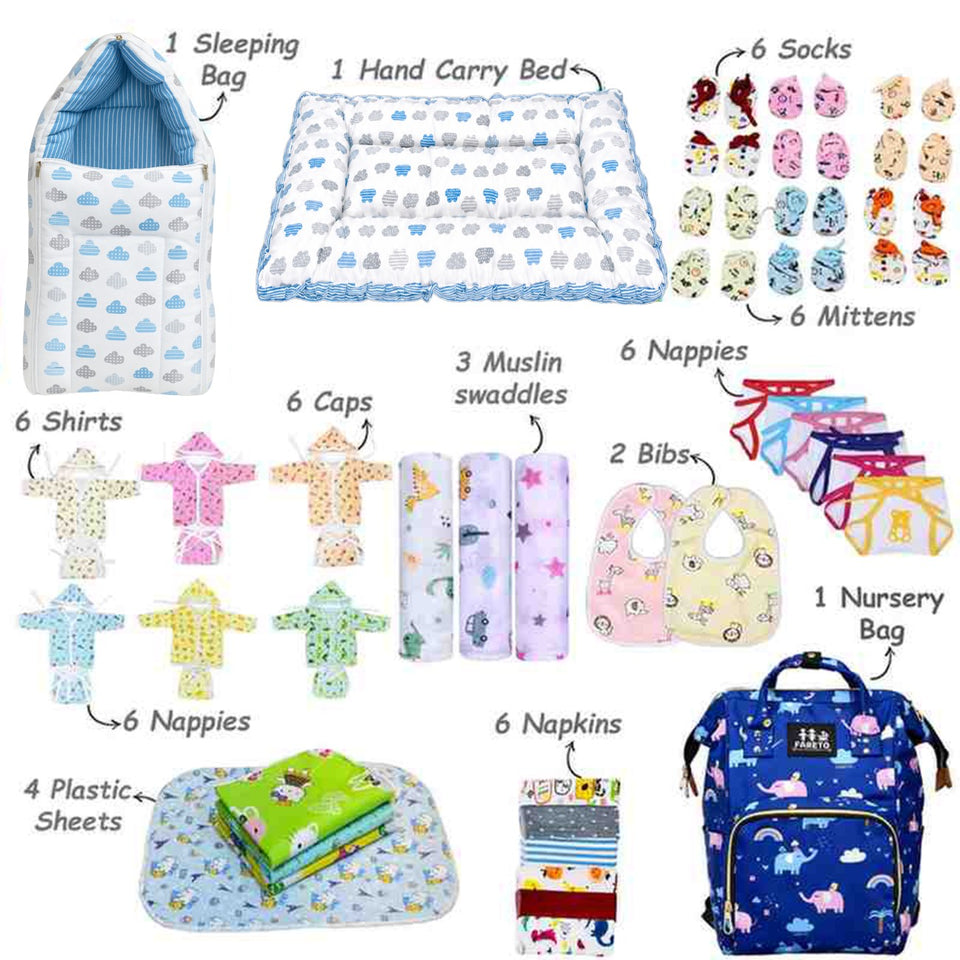 Fareto New Born Baby Premium Summer Essentials 54 In 1 Hospital  Combo (0-6 Months)(Crown Orange)(F191)