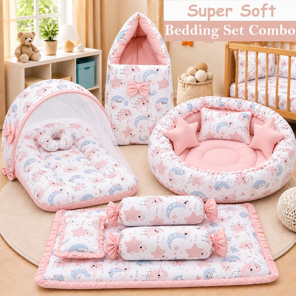 Fareto Premium Complete Baby Bedding Set Essentials Combo – Soft & Comfortable Bedding Kit For Newborns (0–6 Months)(F808)