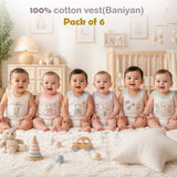 Fareto Newborn Baby Cotton Baniyan Pack of 6 | Soft, Lightweight & Comfortable Vest for Daily Use(F747)