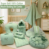 Fareto Newborn Baby 100% Muslin Cotton Bedding Set Combo | Sleeping Bag | Mattress with Net | Nest | Blanket | Hand Carry Bed & Bolster Set |Portable bed | Feeding pillow (0-6 Months)(F750)