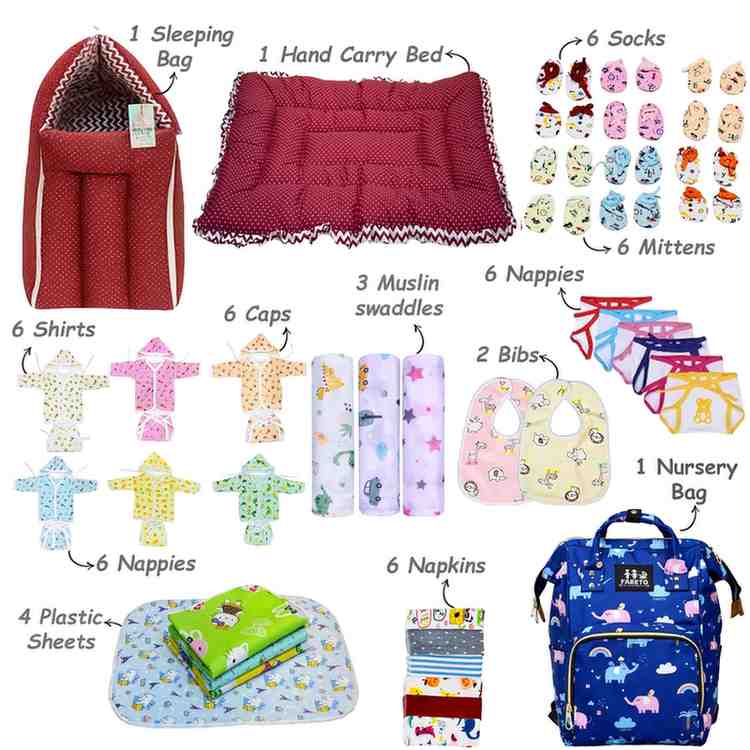 Fareto New Born Baby Premium Summer Essentials 54 In 1 Hospital Combo (0-6 Months)(F81)