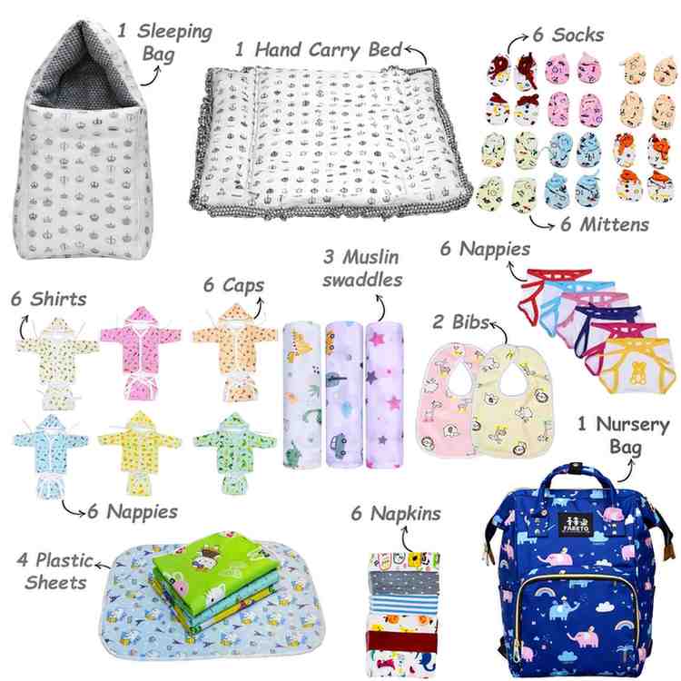 Fareto New Born Baby Premium Summer Essentials 54 In 1 Hospital  Combo (0-6 Months)(F41)