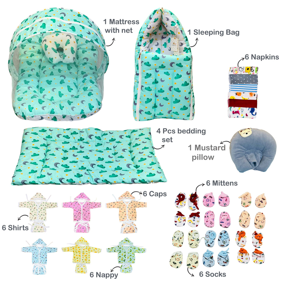 Fareto Baby Semi Winter Essential Combo For New Born | Gift Pack | Baby Products | Maternity Essentials | Bedding Set (75 Items)(0-6 Months)(F681)