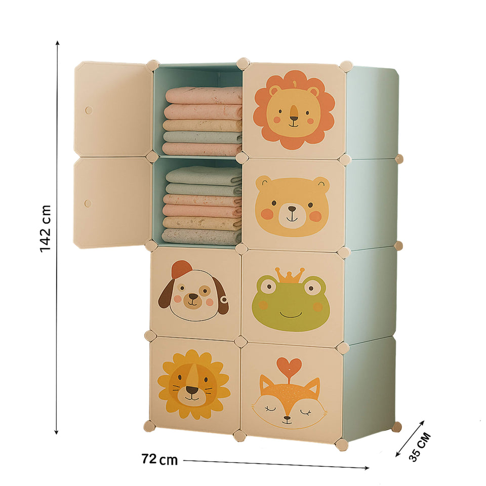 Fareto Kids Modular Wardrobe with Cute Animal Prints – DIY Plastic Storage Cabinet for Baby Clothes, Toys & Essentials | Lightweight, Durable & Easy to Assemble (L142 × W72 cm)(Pack of 1)