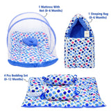 Fareto Combo of Baby Mattress with Net | Sleeping Bag | 4 Pcs Bedding Set(0-6 Months)(F160)