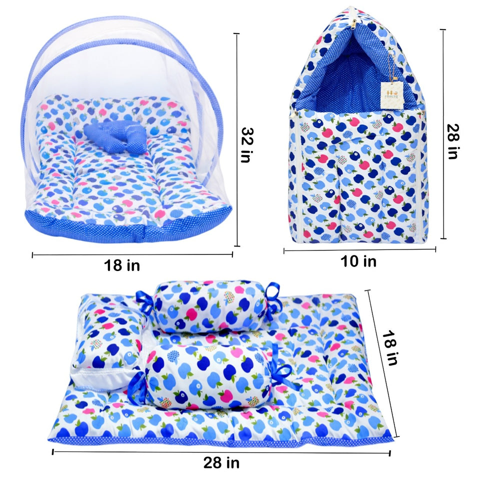 Fareto Combo of Baby Mattress with Net | Sleeping Bag | 4 Pcs Bedding Set(0-6 Months)(F160)