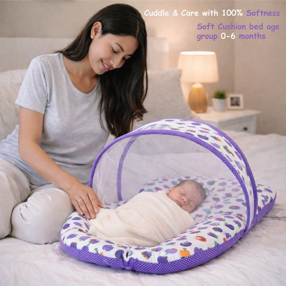 Fareto Combo of Baby Mattress with Net | Sleeping Bag | 4 Pcs Bedding Set(0-6 Months)(F160)
