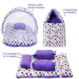 Fareto Combo of Baby Mattress with Net | Sleeping Bag | 4 Pcs Bedding Set(0-6 Months)(F160)