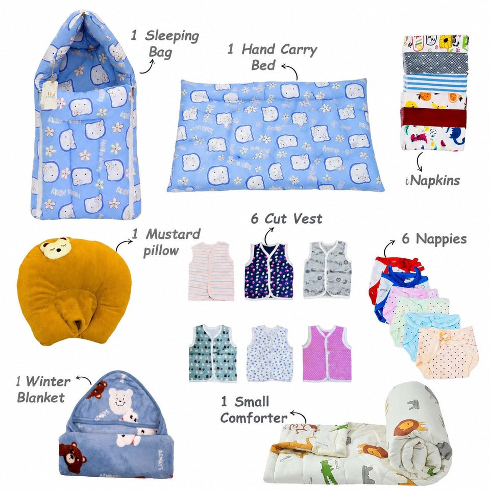 FARETO NEW BORN BABY MONSOON SEASON HOSPITAL ESSENTIALS PACK OF 66 ITEMS (0-6 MONTHS)(F396)