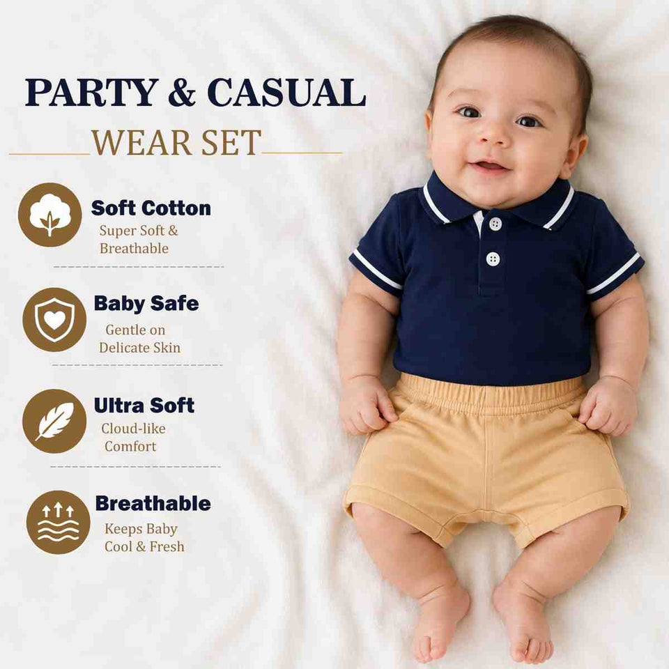 Fareto Cotton T-Shirt With Shorts FormalSet for Baby | Party Wear & Casual Dress for Baby Boys & Baby Girls