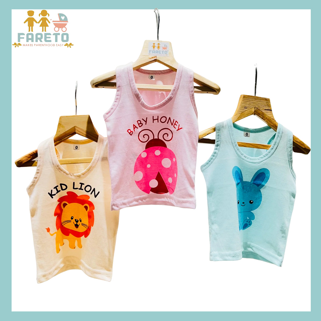 Fareto New Born Baby Cut Vest (Baniyan) Pack of 3