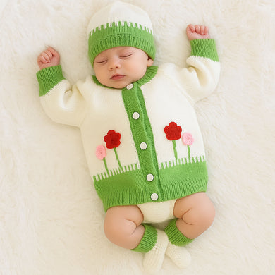 Fareto Baby Handmade Woolen Baby Sweater Set with Cap & Booties | Warm Winter Wear for Newborns (0-6 Months)(F608)