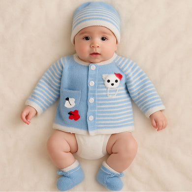 Fareto Baby Handmade Woolen Baby Sweater Set with Cap & Booties | Warm Winter Wear for Newborns (0-12 Months)(F610)