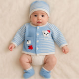 Fareto Baby Handmade Woolen Baby Sweater Set with Cap & Booties | Warm Winter Wear for Newborns (0-12 Months)(F610)