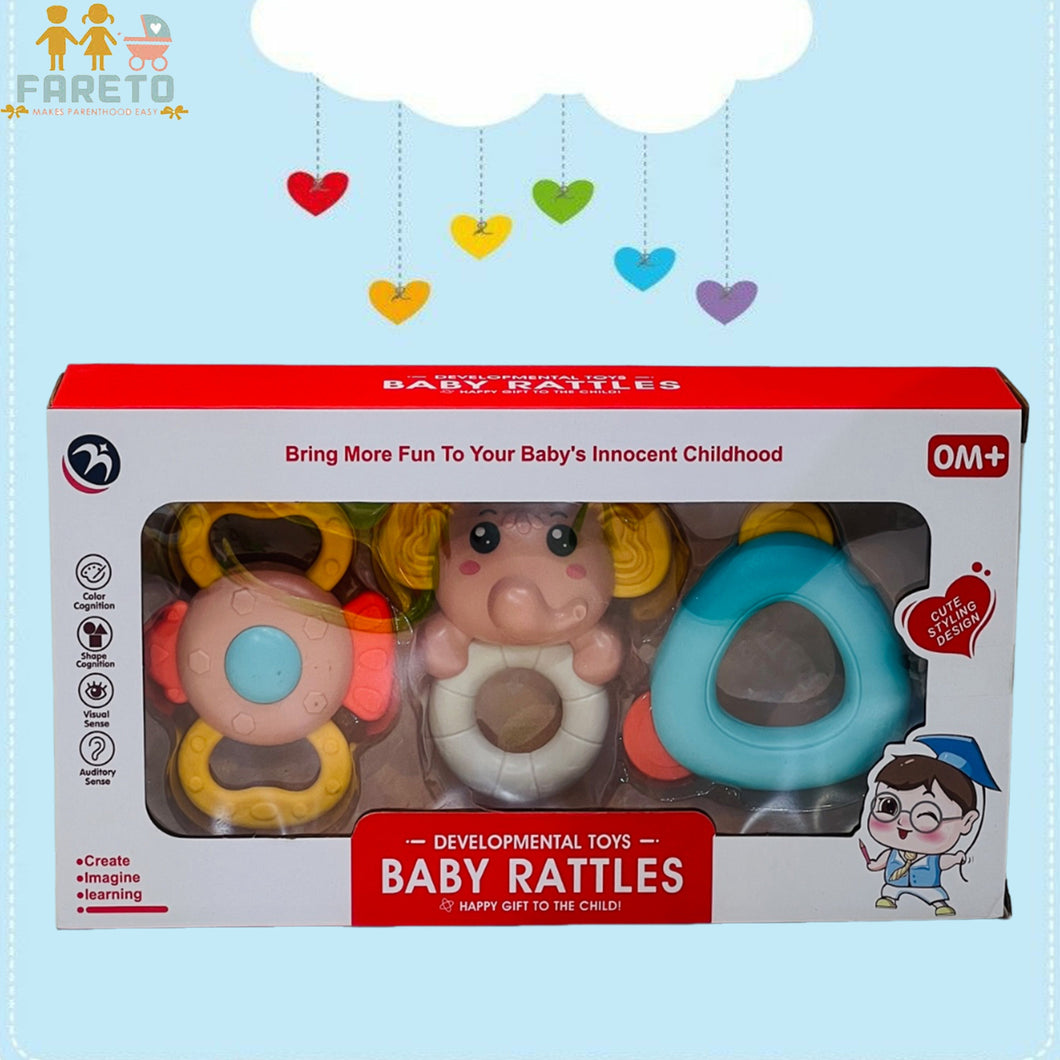 Fareto Baby Infant Colourful Plastic Non Toxic Pack of 3 Attractive Rattles (Jhunajhune) For New Borns, Baby,Kid (Multi Color)(F562)