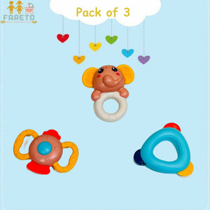Fareto Baby Infant Colourful Plastic Non Toxic Pack of 3 Attractive Rattles (Jhunajhune) For New Borns, Baby,Kid (Multi Color)(F562)