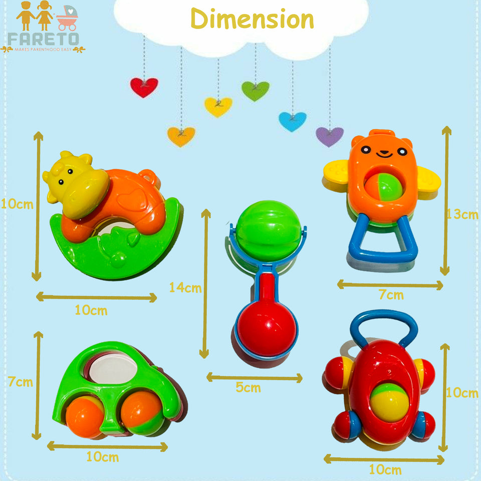 Fareto Baby Infant Colourful Plastic Non Toxic Pack of 5 Attractive Rattles (Jhunajhune) For New Borns, Baby,Kid (Multi Color)(F561)