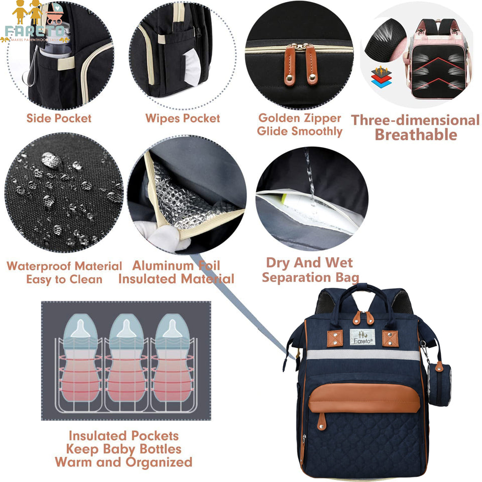 Fareto premium Quality Diaper Bag for Mother, Multipurpose Stylish Diaper Bag (Pack Of 1)(F703)