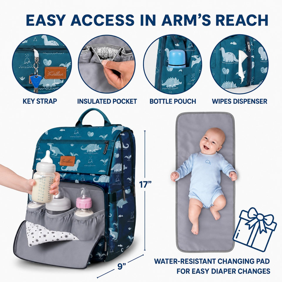 Fareto Premium Diaper Bag with Foldable Baby Bed & Changing Station – Large Capacity Waterproof Travel Backpack with Insulated Pockets & USB Port – Portable Maternity Bag for Moms & Dads(F796)