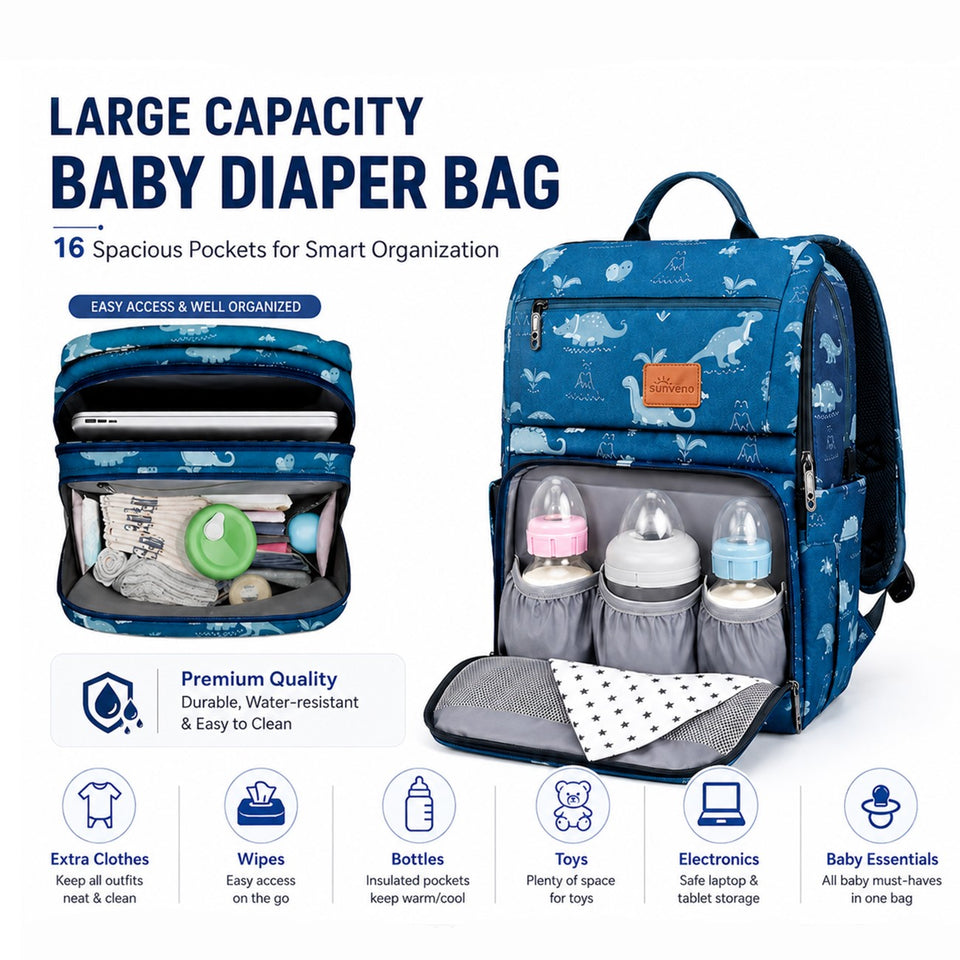 Fareto Premium Diaper Bag with Foldable Baby Bed & Changing Station – Large Capacity Waterproof Travel Backpack with Insulated Pockets & USB Port – Portable Maternity Bag for Moms & Dads(F796)