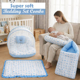 Fareto Baby Bedding Essentials Combo Set – Sleeping Bag, Mattress with  Net, Feeding Pillow & Hand Carry Bed | Soft Cotton | Taj | 0–6 Months(F755)
