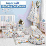 FARETO BABY BEDDING ESSENTIALS 1 NEST | 1 MATTRESS WITH NET | 1 CARRY BED | 1 BOLSTER SET | 1 CARRY BAG | 1 PORTABLE BED | 1 FEEDING PILLOW | 1 BLANKET (0-6M)(GOOD NIGHT BLUE)(F385)