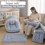Fareto Baby Bedding Essentials Combo Set – Sleeping Bag, Mattress with  Net, Feeding Pillow & Hand Carry Bed | Soft Cotton |Crown | 0–6 Months(F697)