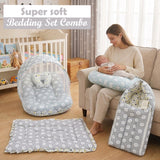 Fareto Baby Bedding Essentials Combo Set – Sleeping Bag, Mattress with  Net, Feeding Pillow & Hand Carry Bed | Soft Cotton | Grey Ship | 0–6 Months(F699)