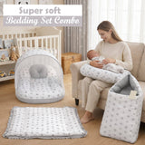 Fareto Baby Bedding Essentials Combo Set – Sleeping Bag, Mattress with  Net, Feeding Pillow & Hand Carry Bed | Soft Cotton | Taj | 0–6 Months(F755)