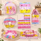 FARETO BABY BEDDING ESSENTIALS 1 NEST | 1 MATTRESS WITH NET | 1 CARRY BED | 1 BOLSTER SET | 1 CARRY BAG | 1 PORTABLE BED | 1 FEEDING PILLOW | 1 BLANKET (0-6M)(Pink Giraffe)(F628)