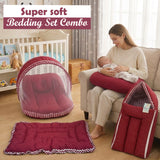 Fareto Baby Bedding Essentials Combo Set – Sleeping Bag, Mattress with  Net, Feeding Pillow & Hand Carry Bed | Soft Cotton | Red Polka | 0–6 Months(F698)