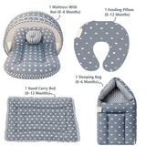 Fareto Baby Bedding Essentials Combo Set – Sleeping Bag, Mattress with  Net, Feeding Pillow & Hand Carry Bed | Soft Cotton |Crown | 0–6 Months(F697)