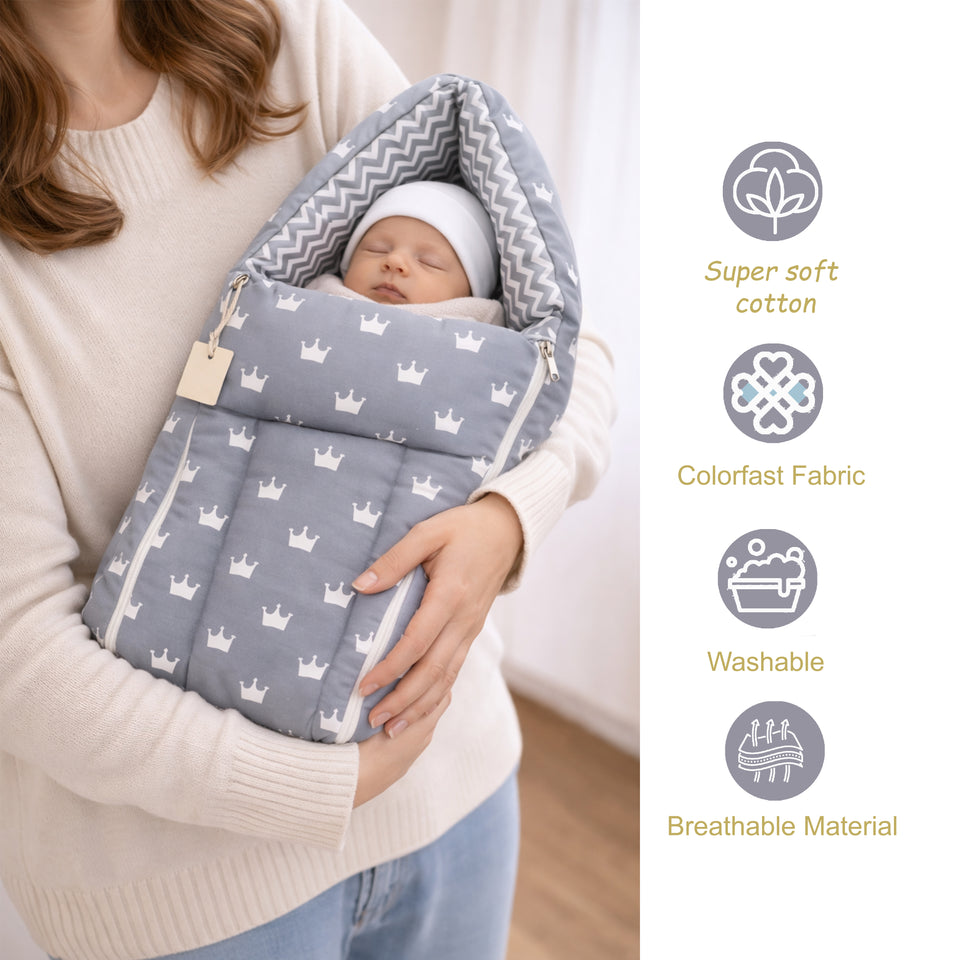 Fareto New Born Baby Full Bedding Set Combo (Crown Grey) (0-6 Months)(F98)