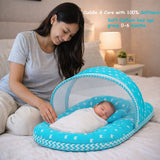 Fareto Baby Bedding Essentials Combo Set – Sleeping Bag, Mattress with  Net, Feeding Pillow & Hand Carry Bed | Soft Cotton |Crown | 0–6 Months(F697)