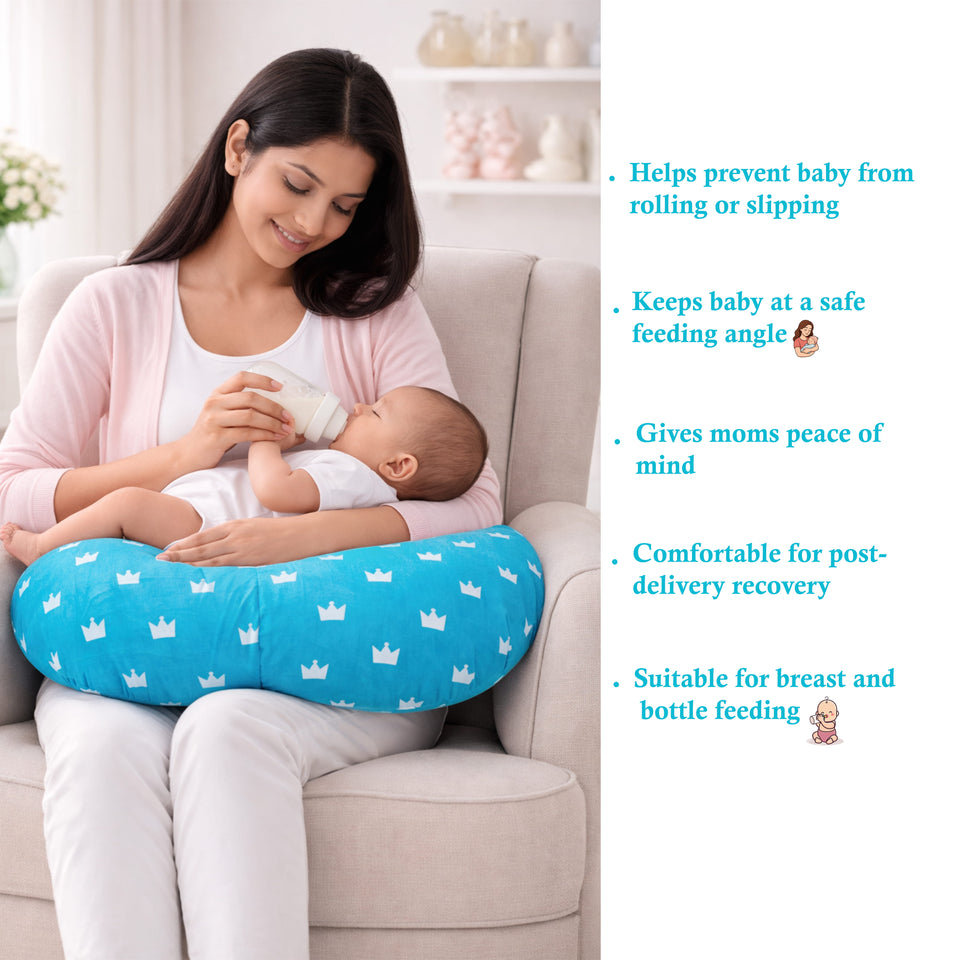 Fareto Baby Bedding Essentials Combo Set – Sleeping Bag, Mattress with  Net, Feeding Pillow & Hand Carry Bed | Soft Cotton |Crown | 0–6 Months(F697)