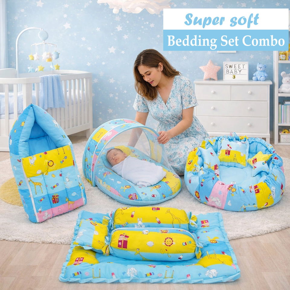 Fareto Complete Bedding Set essentials Combo For Baby (0-6 Months)(Giraffe Blue)(F623)