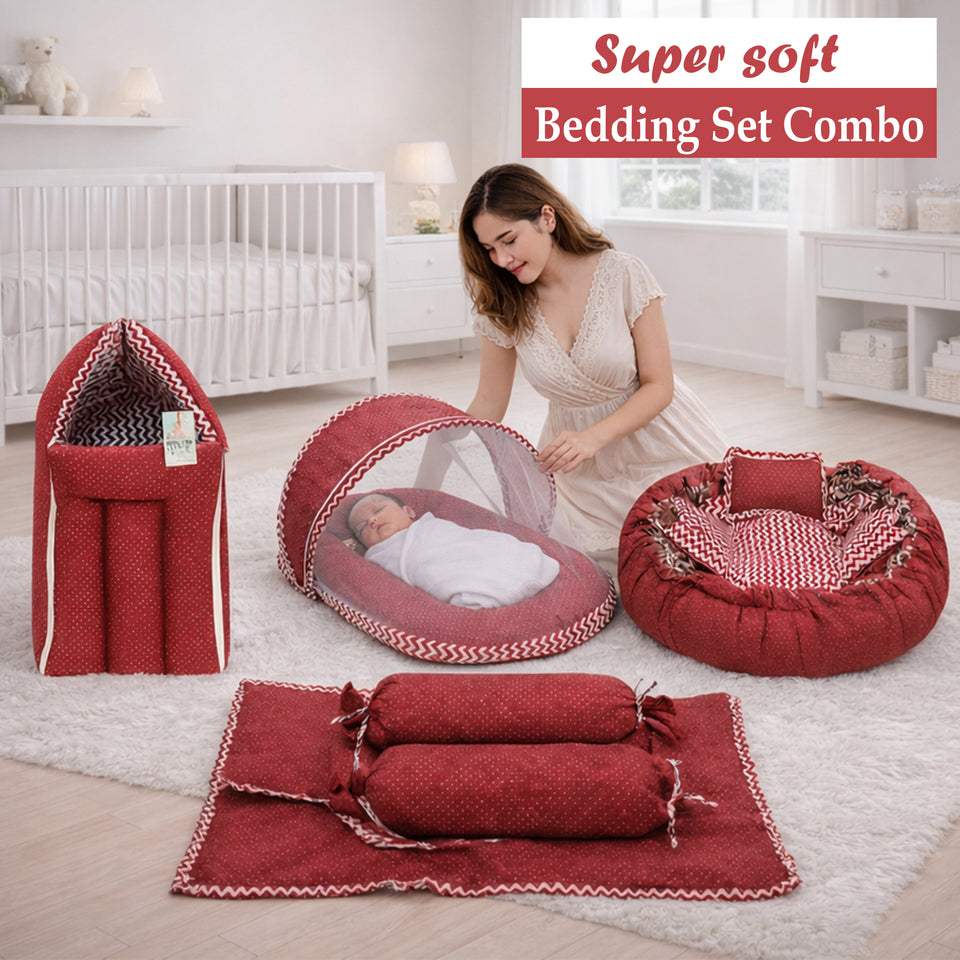 Fareto Complete Bedding Set essentials Combo For Baby (0-6 Months)(Red Polka)(F422)