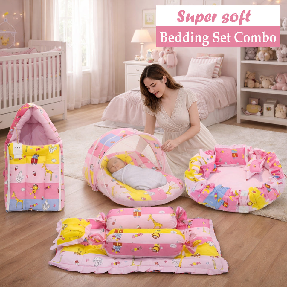 Fareto Complete Bedding Set essentials Combo For Baby (0-6 Months)(Pink_Giraffe)(F629)