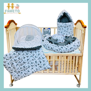 Fareto Combo of Baby Nest | Net with Bed | Carry Bag | 4 Pcs Bedding Set(0-6 Months )